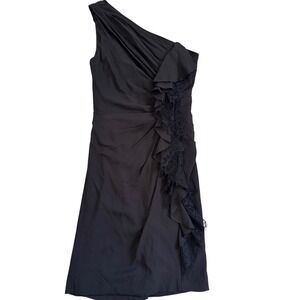 Anne Taylor Women's Size 0 Silk One Shoulder Dress Black Whimsigoth Gothic